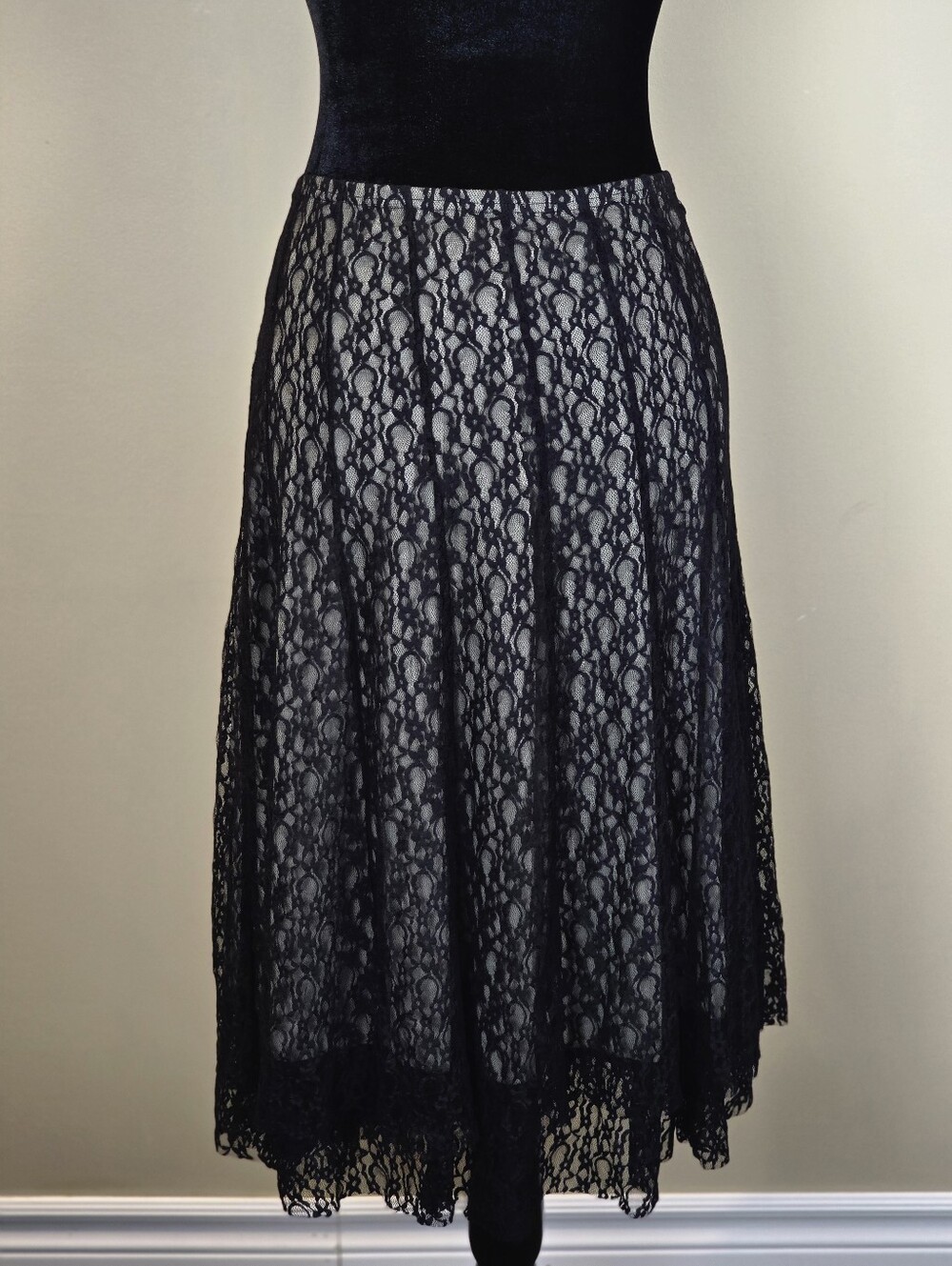 Lapis Black Lace Overlay Skirt - Flattering A-line